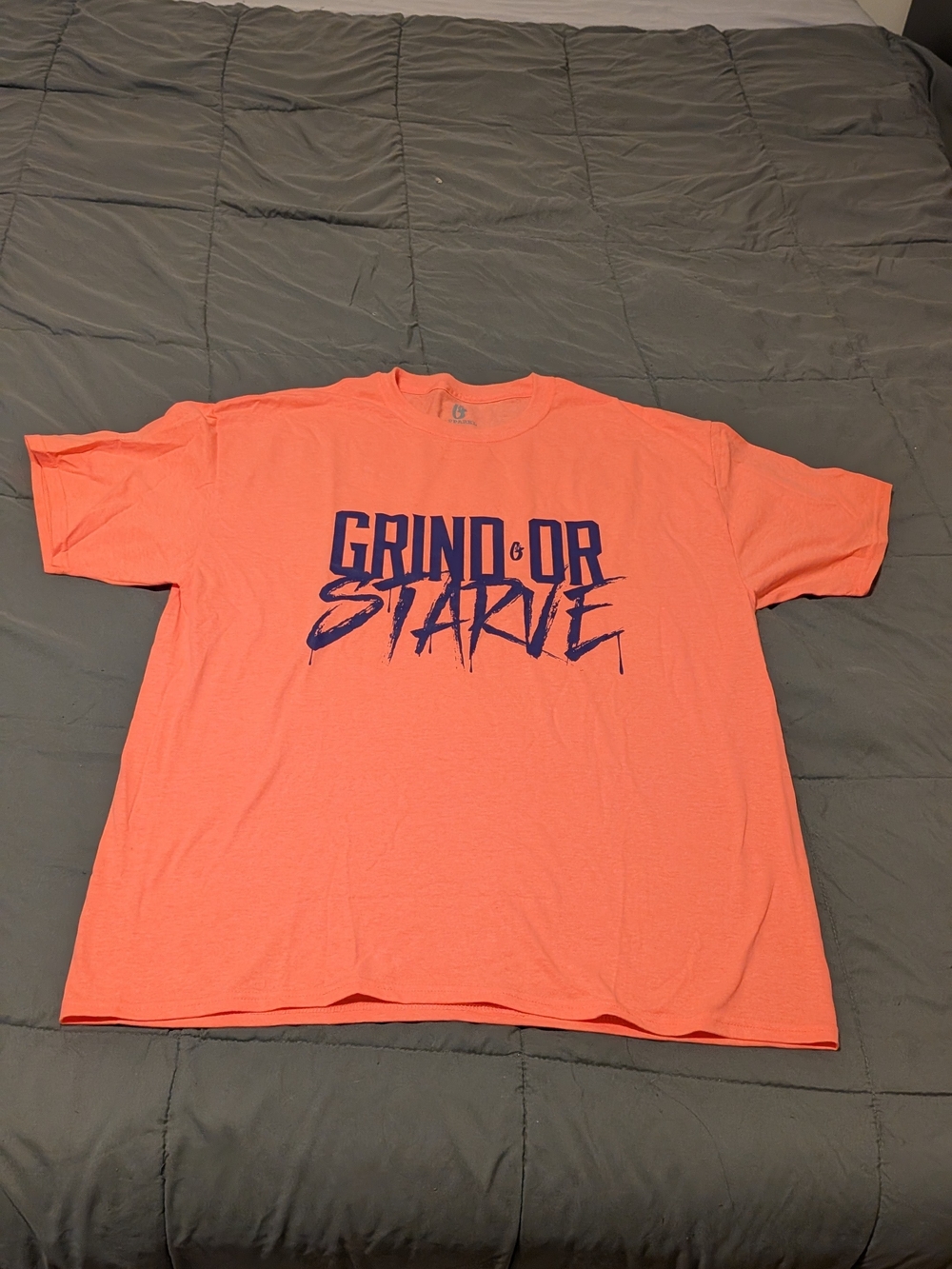 XL Coral Grind or Starve Graphic Tee - Coral Gym Shirt